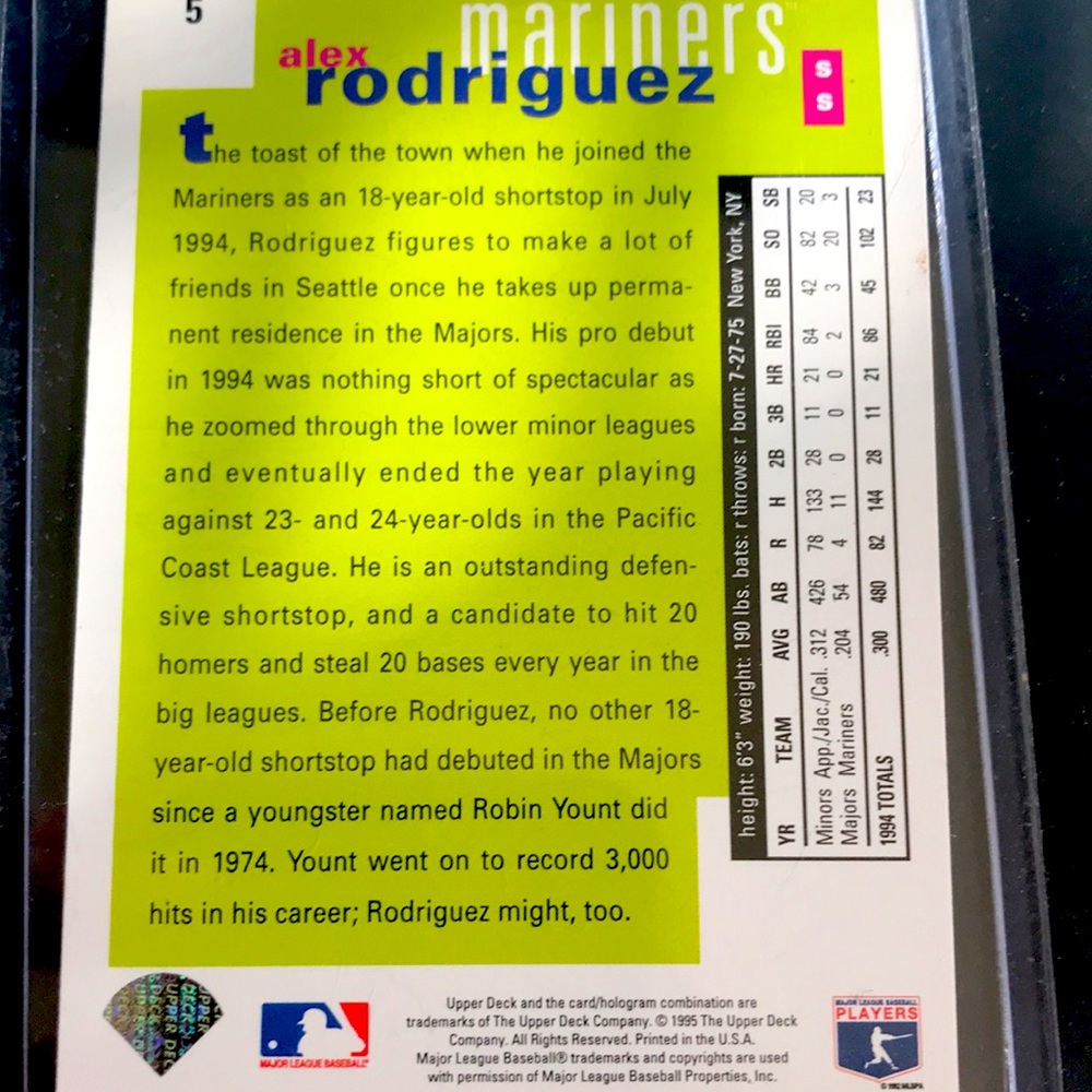 Upper deck 1995 Alex Rodriguez Rookie Card - Picture 2 of 2